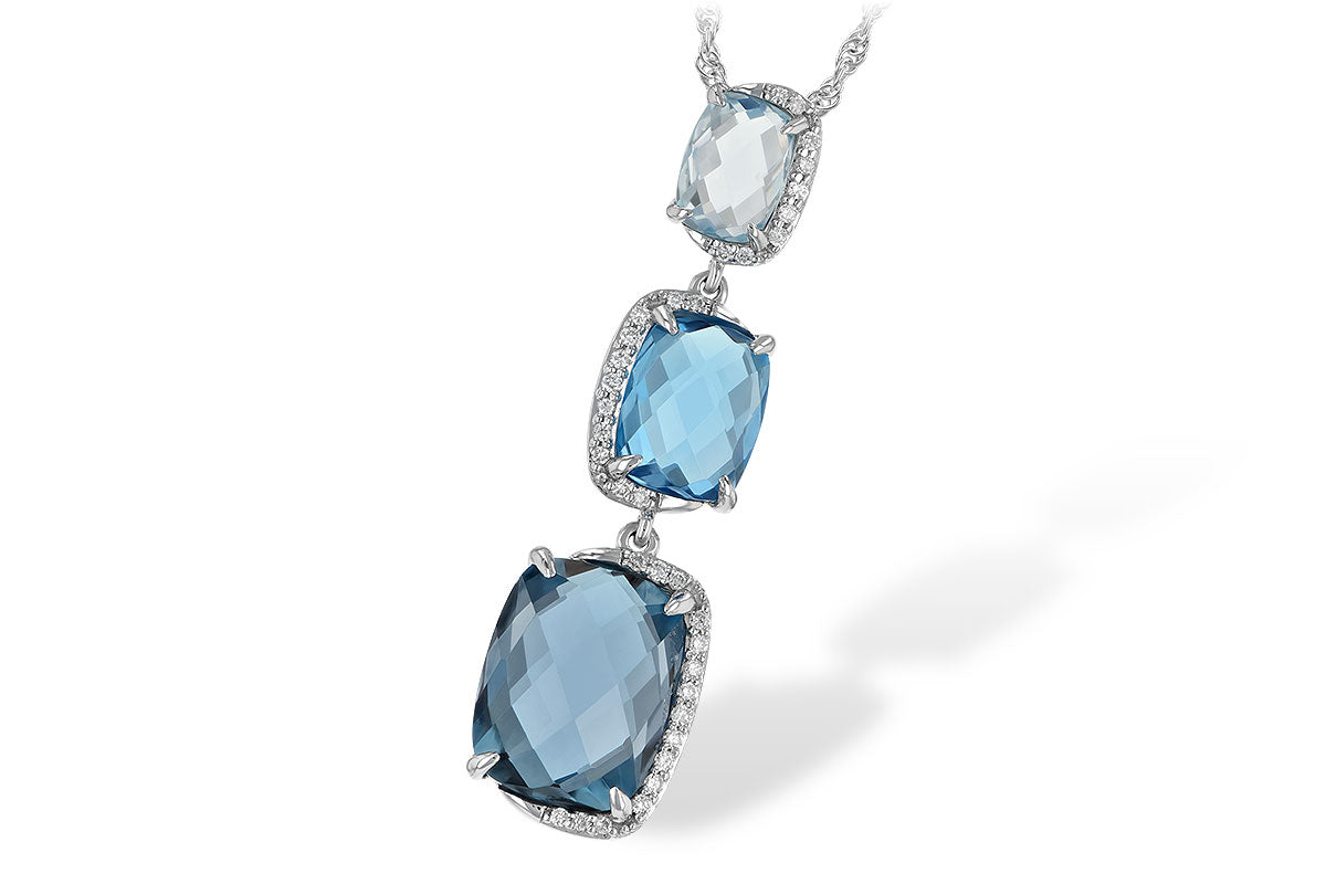 Allison Kaufman Blue Topaz & Diamond Necklace in 14K White Gold, 8.89 ctw