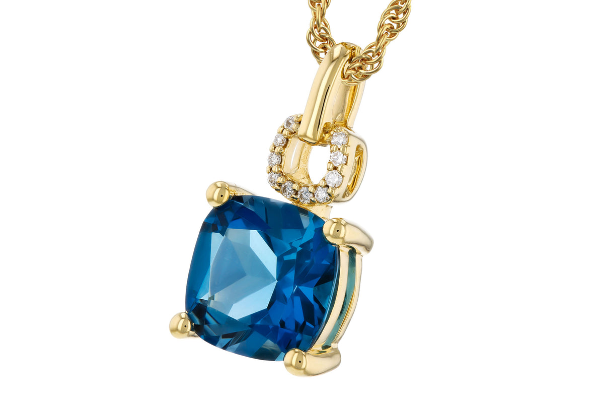 Allison Kaufman London Blue Topaz & Diamond Necklace in 14K Yellow Gold, 2.18 ctw, alternate view