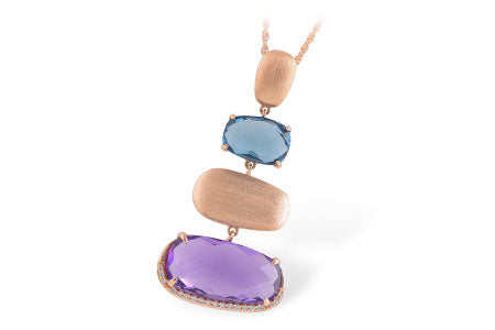 Allison Kaufman Amethyst, Blue Topaz & Diamond Necklace in 14K Rose Gold, 11.07 ctw