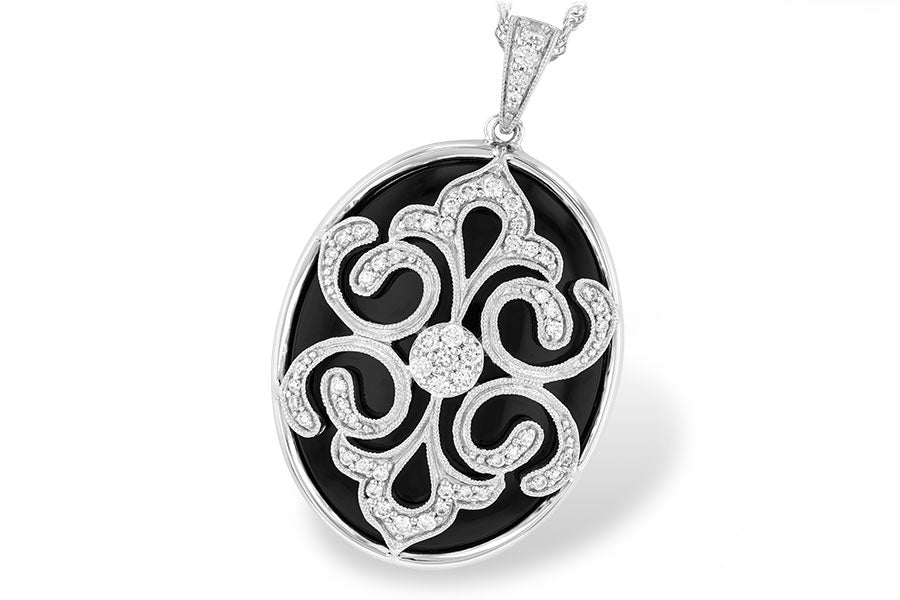 Allison Kaufman Onyx & Diamond Necklace in 14K White Gold, 0.36 ctw