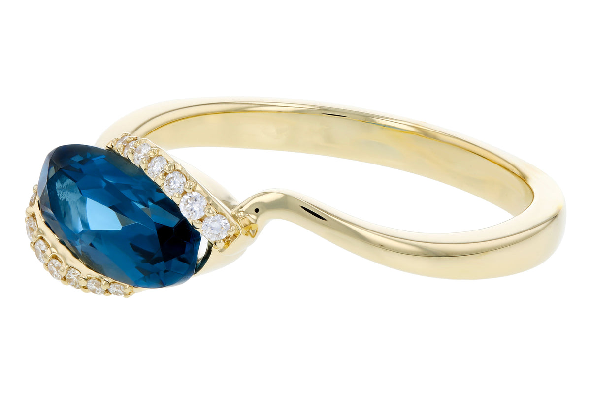 Allison Kaufman London Blue Topaz & Diamond Ring in 14K Yellow Gold, 1.44 ctw, alternate view