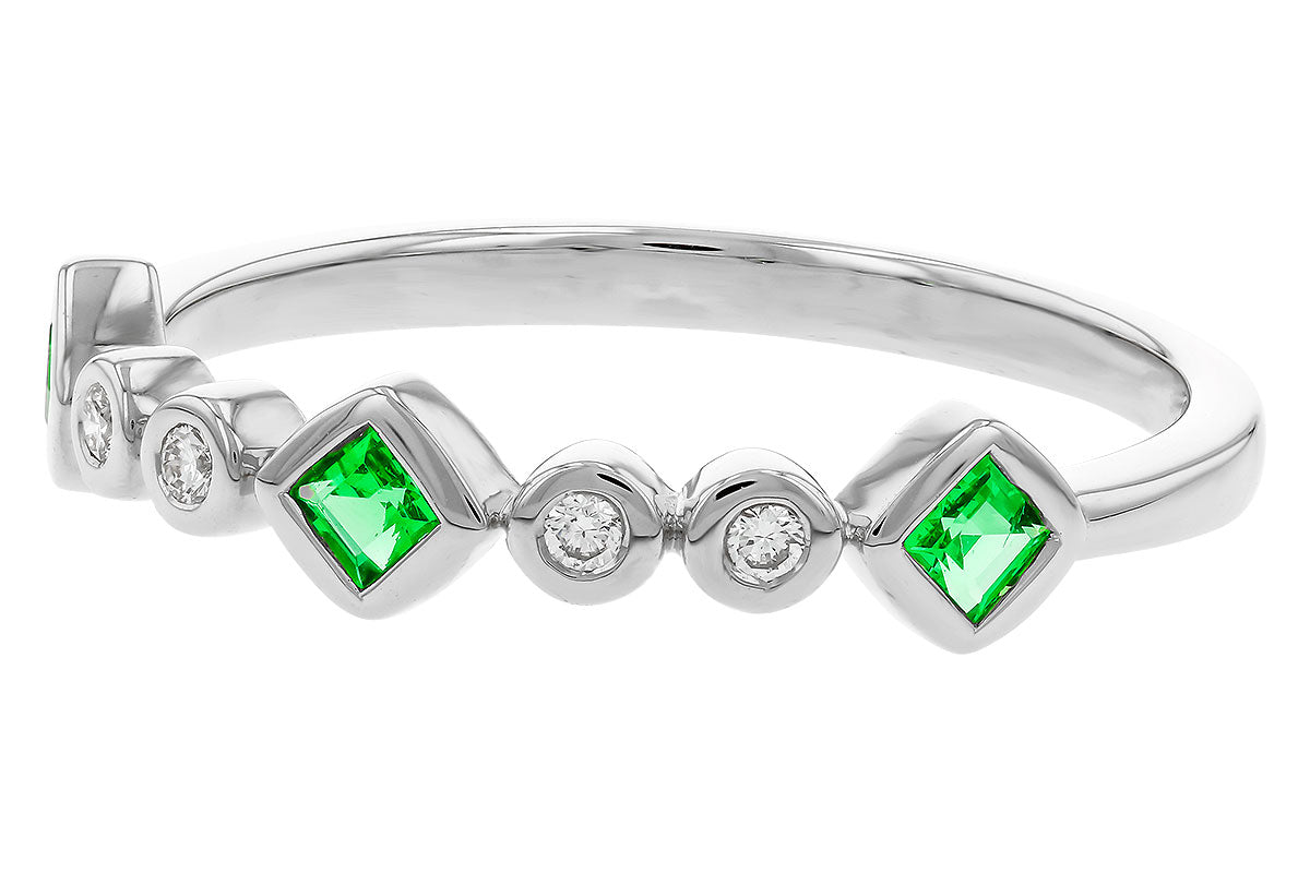 Allison Kaufman Emerald & Diamond Wedding Band in 14K White Gold, 0.19 ctw (W2654), alternate view