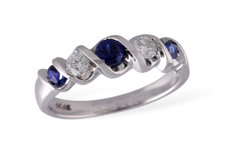 Allison Kaufman Sapphire & Diamond Wedding Band in 14K White Gold, 0.58 ctw
