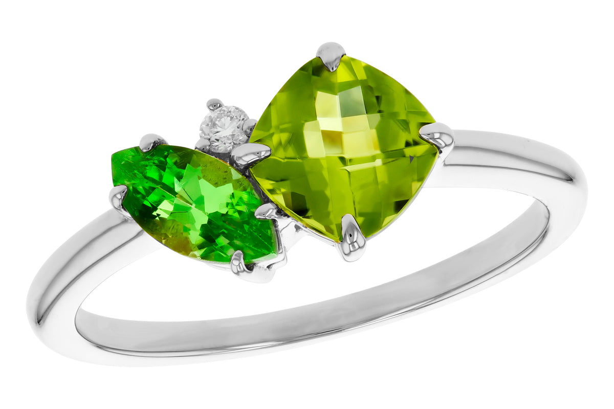 Allison Kaufman Peridot, Tsavorite & Diamond Ring in 14K White Gold, 1.32 ctw
