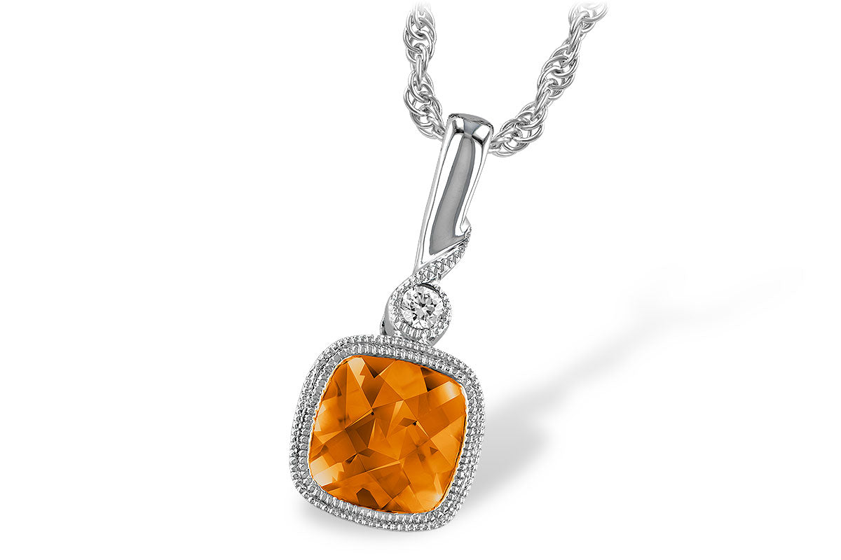 Allison Kaufman Citrine & Diamond Necklace in 14K White Gold, 0.70 ctw