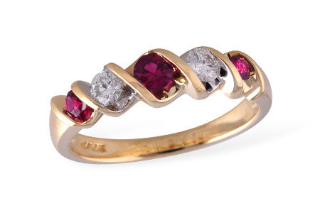 Allison Kaufman Ruby & Diamond Wedding Band in 14K Yellow Gold, 0.58 ctw (W1740)