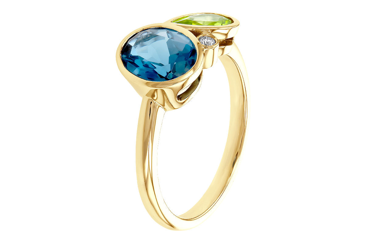 Allison Kaufman London Blue Topaz, Peridot & Diamond Ring in 14K Yellow Gold, 2.45 ctw, alternate view