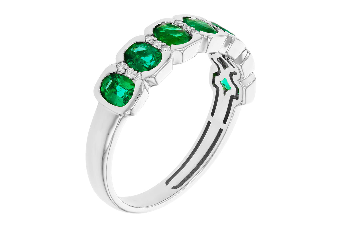 Allison Kaufman Emerald & Diamond Wedding Band in 14K White Gold, 1.22 ctw, alternate view