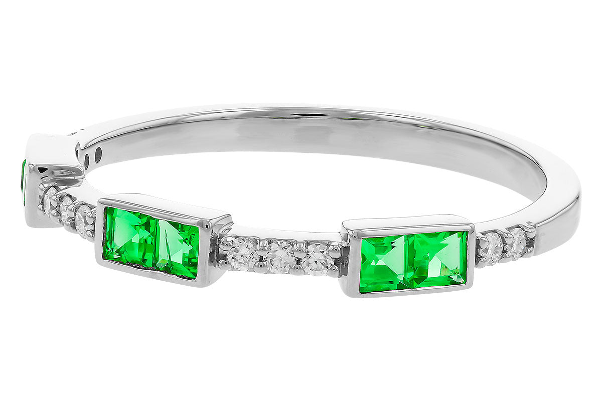 Allison Kaufman Emerald & Diamond Wedding Band in 14K White Gold, 0.30 ctw, alternate view