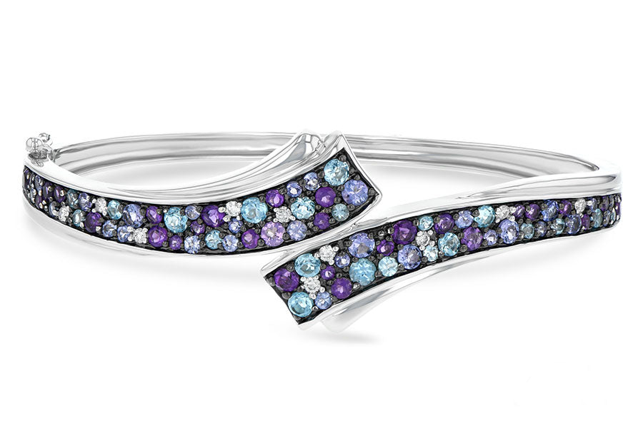 Allison Kaufman Multi-Gemstone & Diamond Bangle Bracelet in 14K White Gold, 3.38 ctw