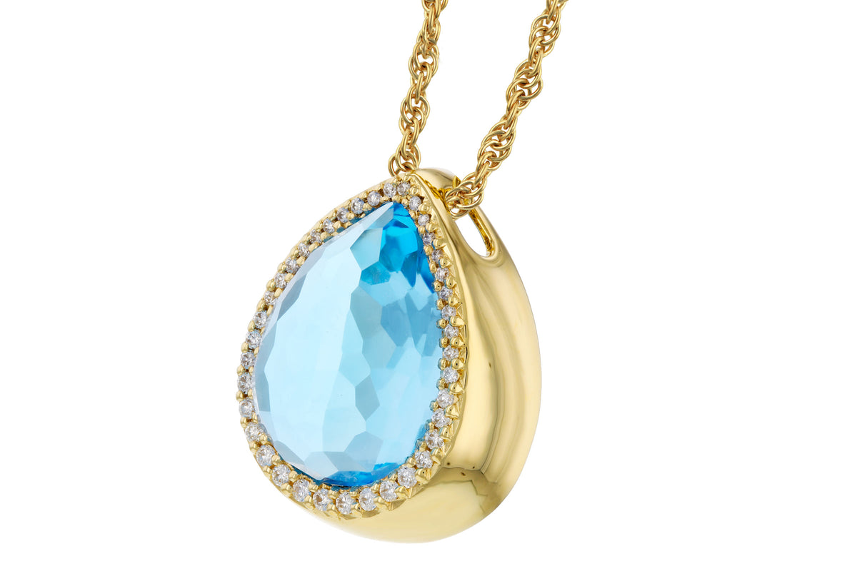 Allison Kaufman London Blue Topaz & Diamond Necklace in 14K Yellow Gold, 5.92 ctw