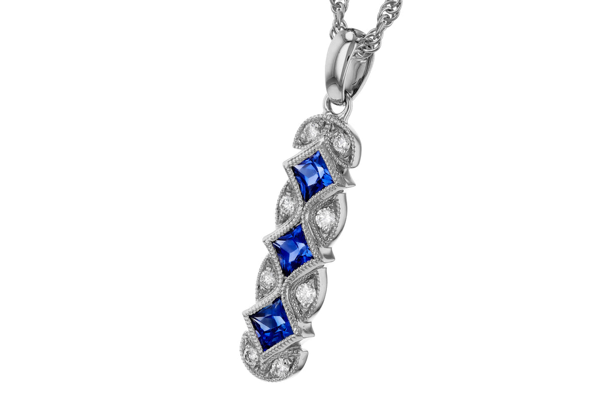 Allison Kaufman Sapphire & Diamond Necklace in 14K White Gold, 0.64 ctw, alternate view