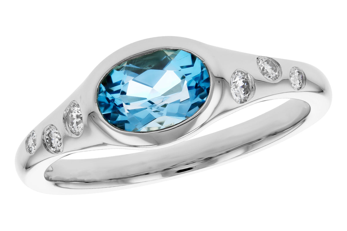 Allison Kaufman Blue Topaz & Diamond Ring in 14K White Gold, 1.08 ctw