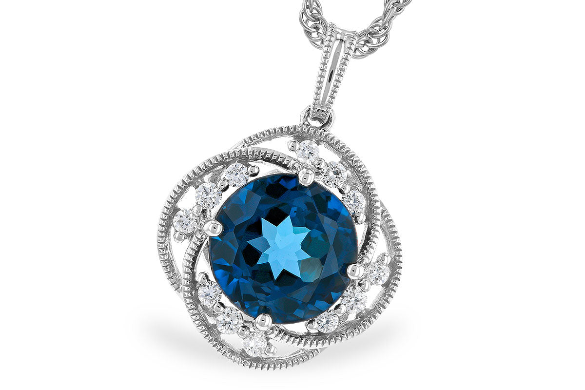 Allison Kaufman London Blue Topaz & Diamond Necklace in 14K White Gold, 3.05 ctw