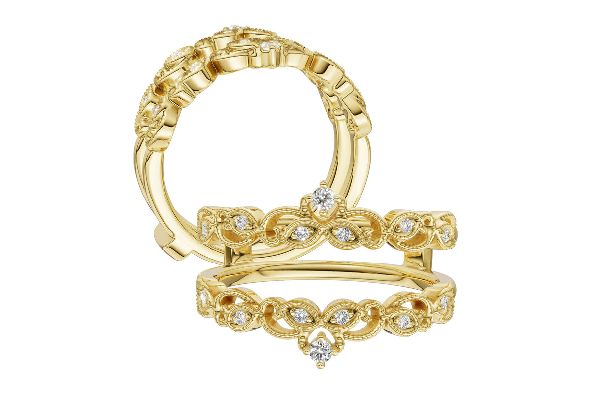Allison Kaufman Diamond Ring Guard in 14K Yellow Gold, 0.08 ctw, alternate view