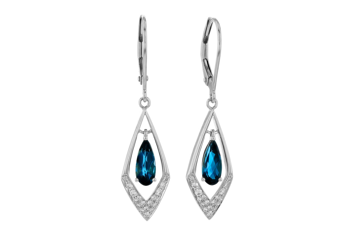 Allison Kaufman London Blue Topaz & Diamond Earrings in 14K White Gold, 1.22 ctw