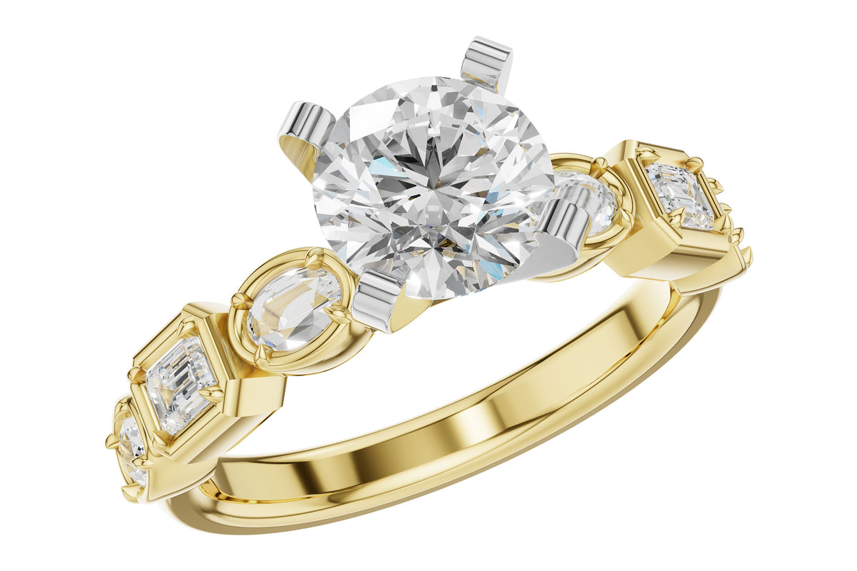 Allison Kaufman Fancy-Cut Diamond Engagement Ring Semi-Mount in 14K Yellow Gold, 0.45 ctw