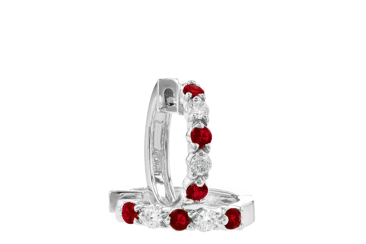 Allison Kaufman Ruby & Diamond Earrings in 14K White Gold, 0.52 ctw, alternate view