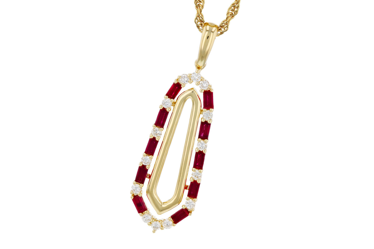 Allison Kaufman Ruby & Diamond Necklace in 14K Yellow Gold, 0.92 ctw