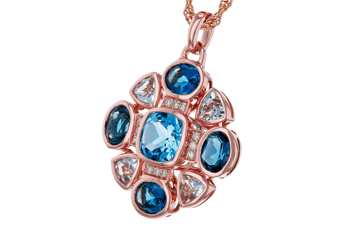 Allison Kaufman Blue Topaz & Diamond Necklace in 14K Rose Gold, 3.25 ctw, alternate view