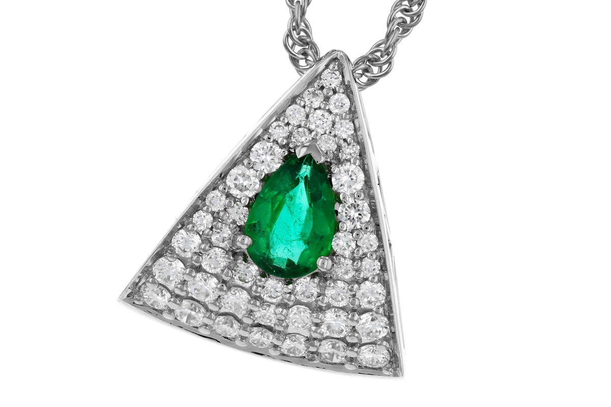 Allison Kaufman Emerald & Diamond Necklace in 14K White Gold, 0.60 ctw