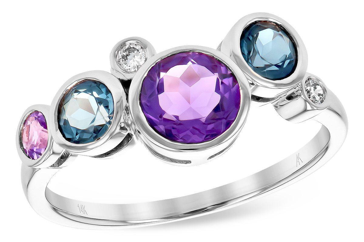 Allison Kaufman Amethyst, Blue Topaz & Diamond Ring in 14K White Gold, 1.38 ctw