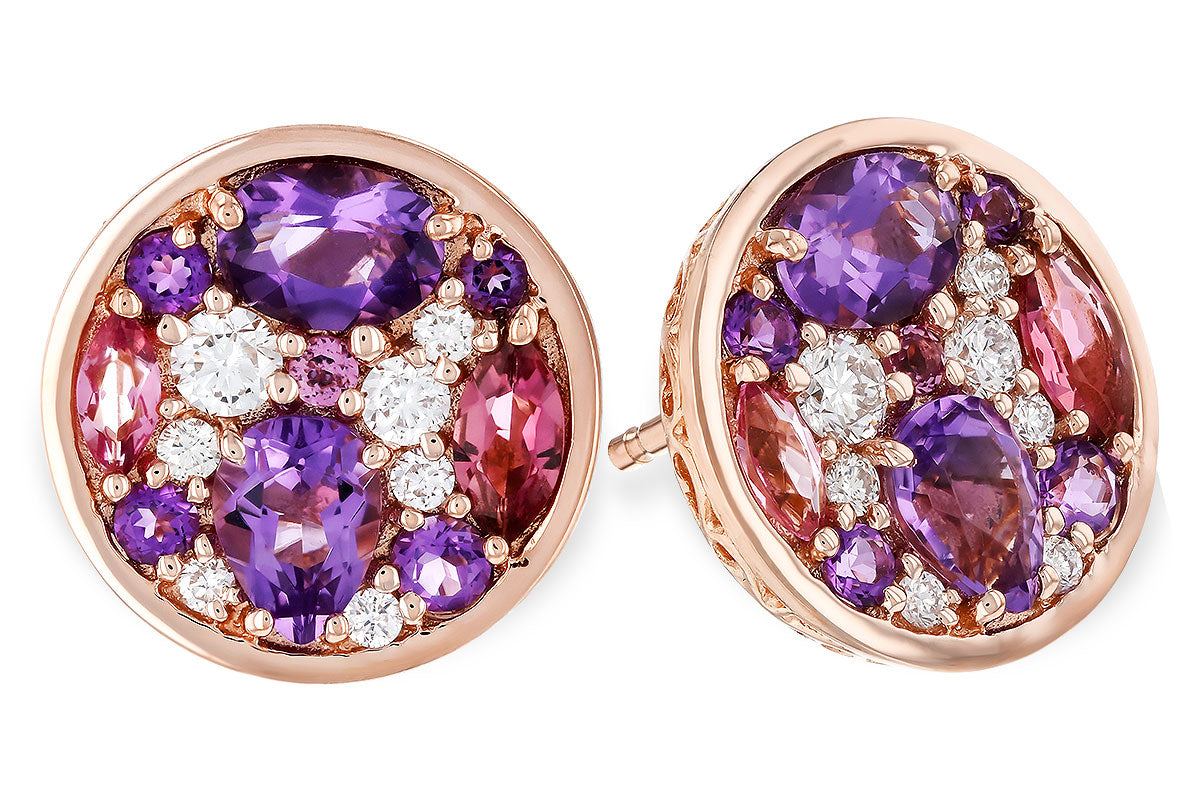 Allison Kaufman Amethyst, Pink Tourmaline & Diamond Earrings in 14K Rose Gold, 0.98 ctw