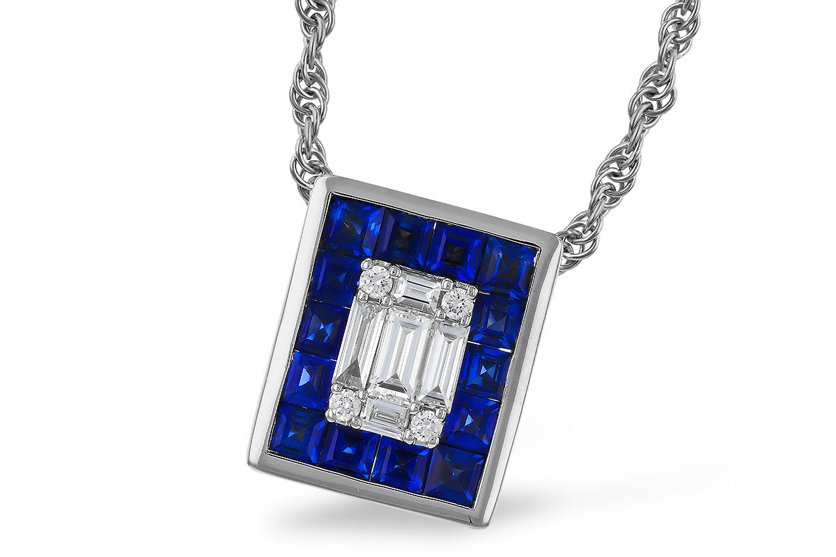 Allison Kaufman Sapphire & Diamond Necklace in 14K White Gold, 1.02 ctw