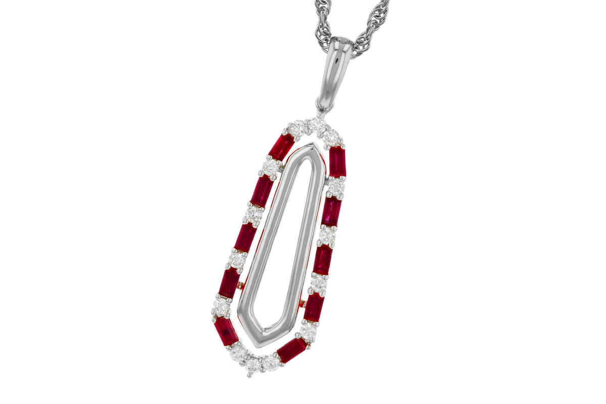 Allison Kaufman Ruby & Diamond Necklace in 14K White Gold, 0.92 ctw
