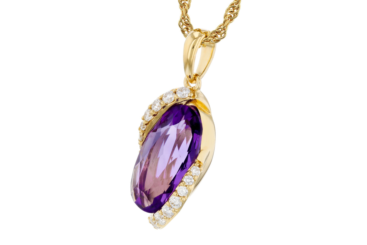 Allison Kaufman Amethyst & Diamond Necklace in 14K Yellow Gold, 1.84 ctw, alternate view