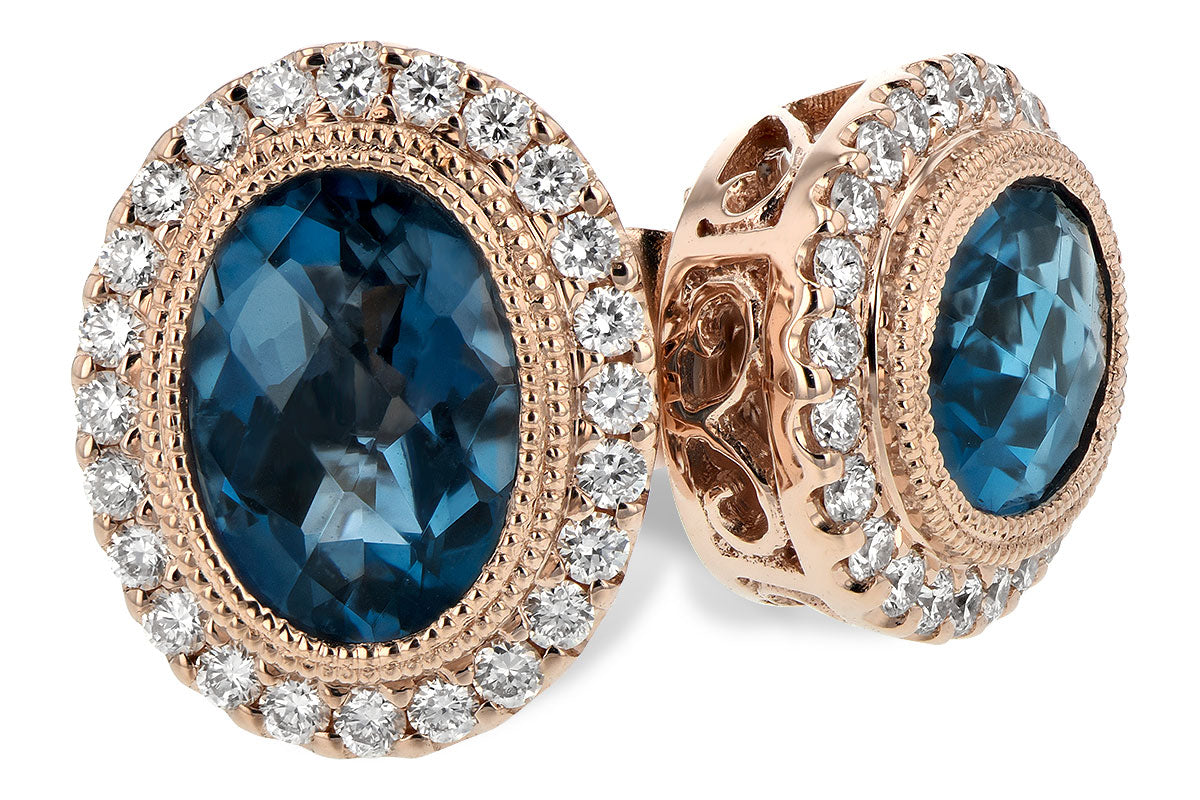 Allison Kaufman London Blue Topaz & Diamond Halo Stud Earrings in 14K White Gold, 2.01 ctw