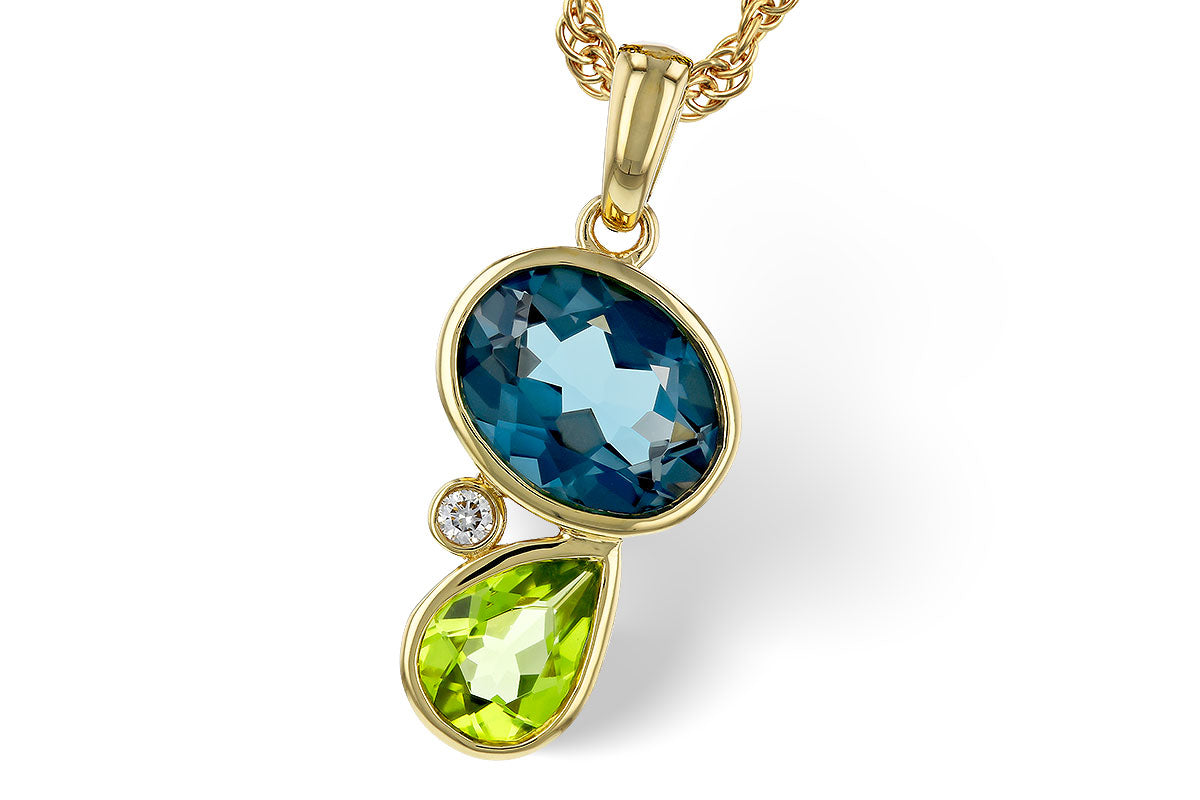 Allison Kaufman London Blue Topaz, Peridot & Diamond Necklace in 14K Yellow Gold, 2.45 ctw