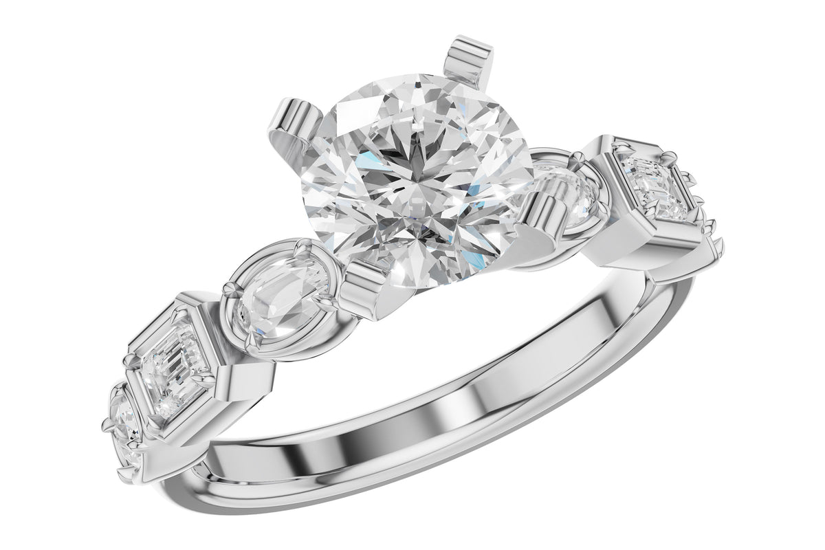 Allison Kaufman Fancy-Cut Diamond Engagement Ring Semi-Mount in 14K White Gold, 0.45 ctw