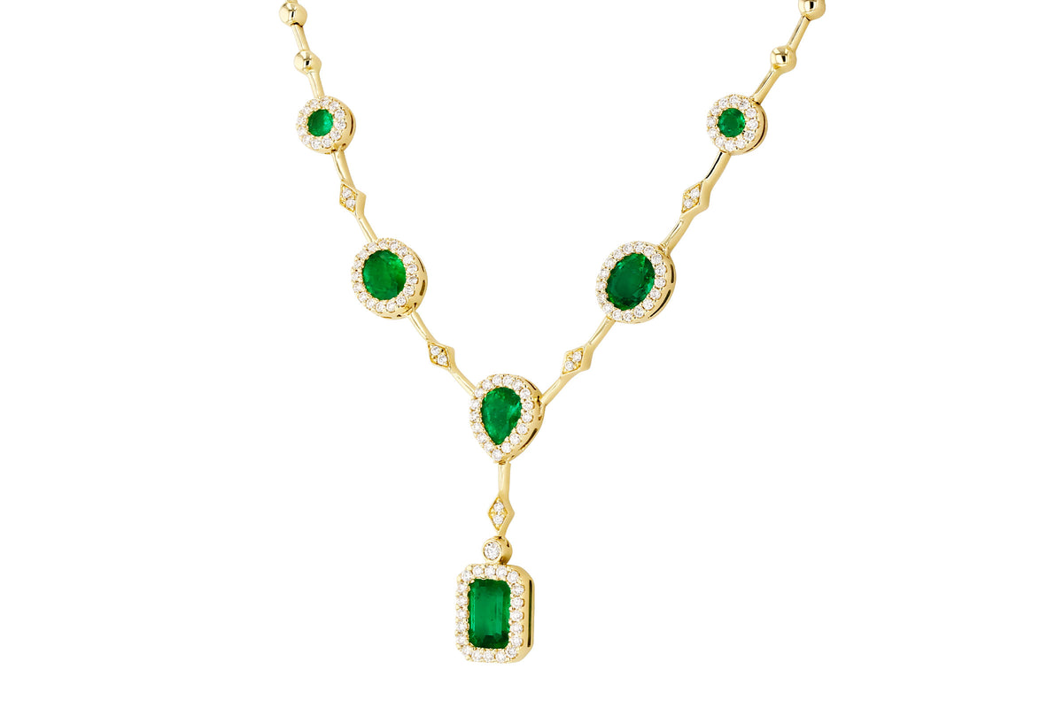 Allison Kaufman Emerald, Ruby & Diamond Necklace in 14K Yellow Gold, 2.08 ctw, alternate view