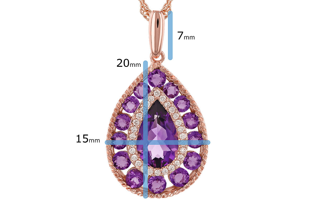 Allison Kaufman Amethyst & Diamond Necklace in 14K Rose Gold, 2.05 ctw, alternate view