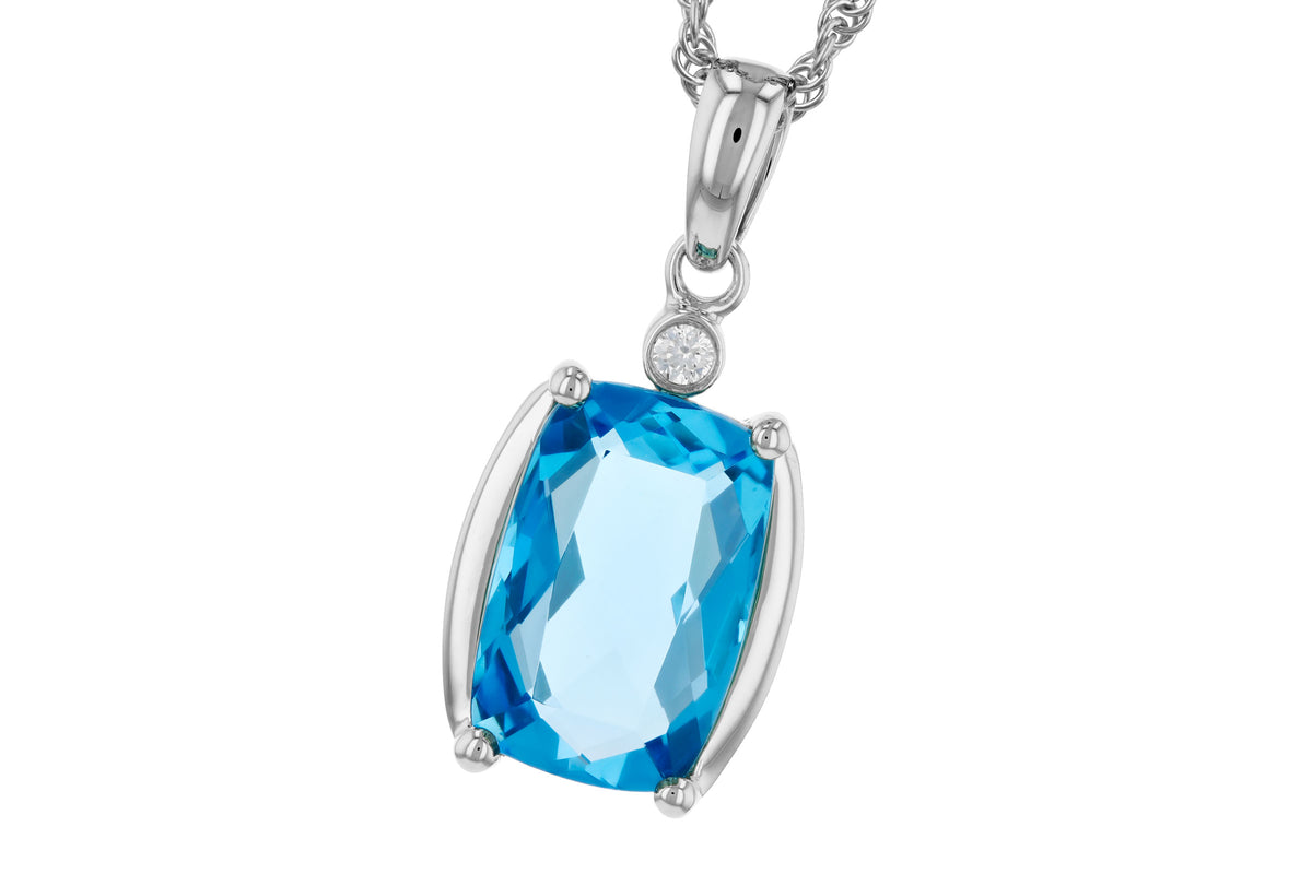 Allison Kaufman Blue Topaz & Diamond Necklace in 14K White Gold, 2.90 ctw