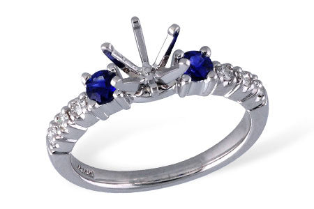 Allison Kaufman Sapphire & Diamond Engagement Ring Semi-Mount in 14K White Gold, 0.46 ctw