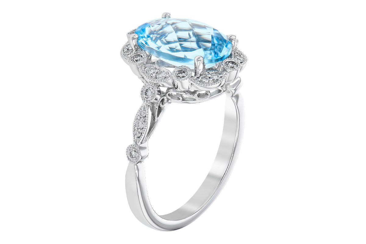 Allison Kaufman Aquamarine & Diamond Ring in 14K White Gold, 3.03 ctw, alternate view