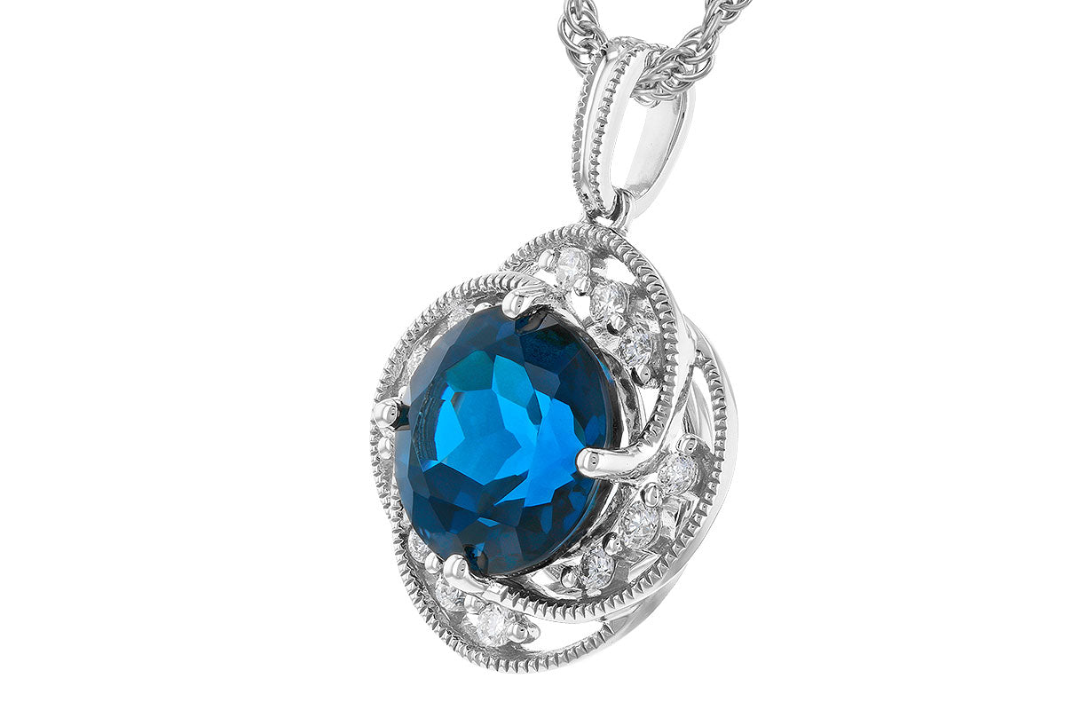 Allison Kaufman London Blue Topaz & Diamond Necklace in 14K White Gold, 3.05 ctw, alternate view