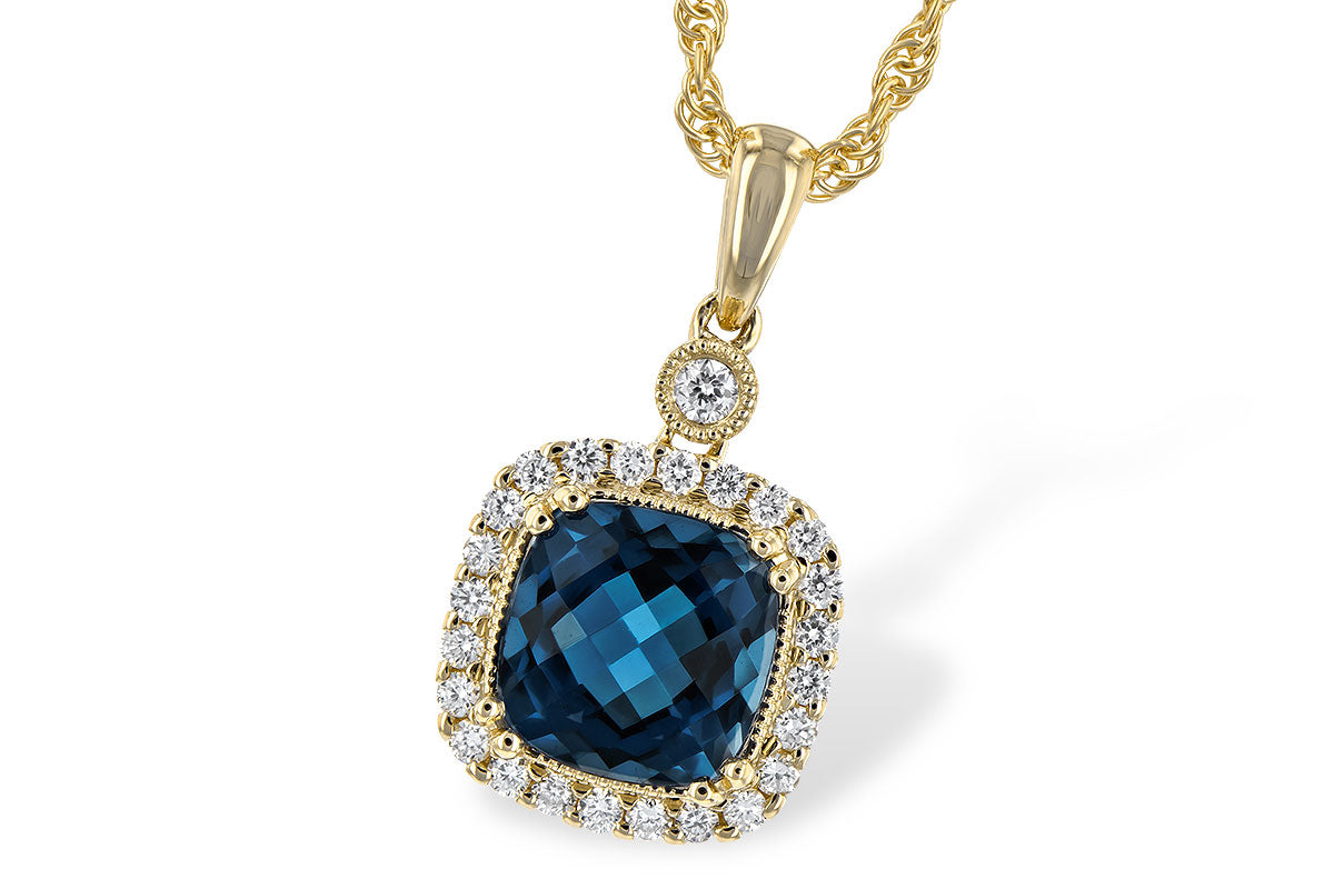 Allison Kaufman London Blue Topaz & Diamond Necklace in 14K Yellow Gold, 1.80 ctw