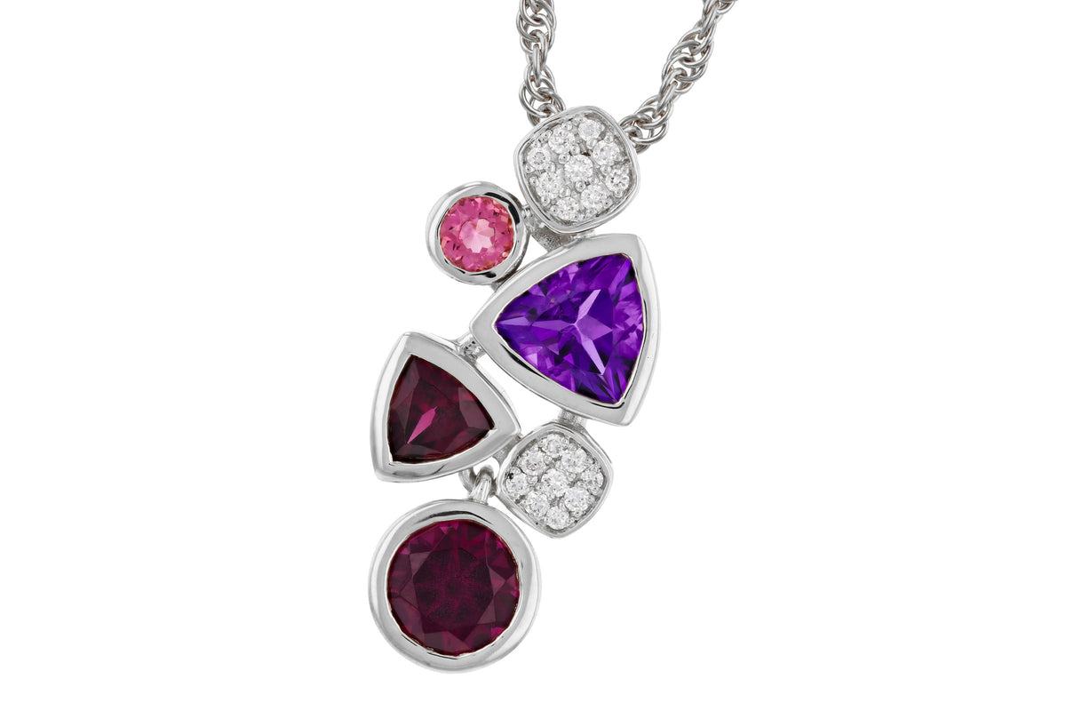 Allison Kaufman Multi-Gemstone & Diamond Necklace in 14K White Gold, 1.40 ctw