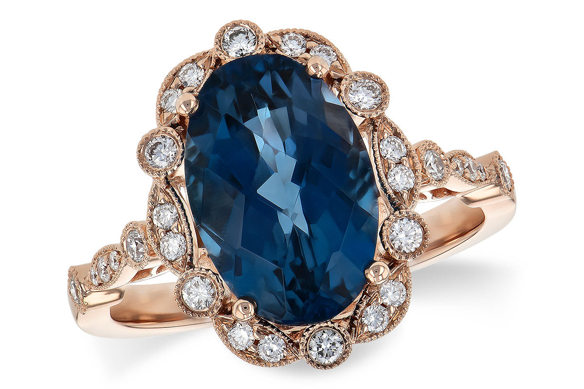 Allison Kaufman London Blue Topaz & Diamond Ring in 14K Rose Gold, 4.06 ctw