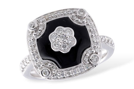 Allison Kaufman Onyx & Diamond Ring in 14K White Gold, 0.37 ctw