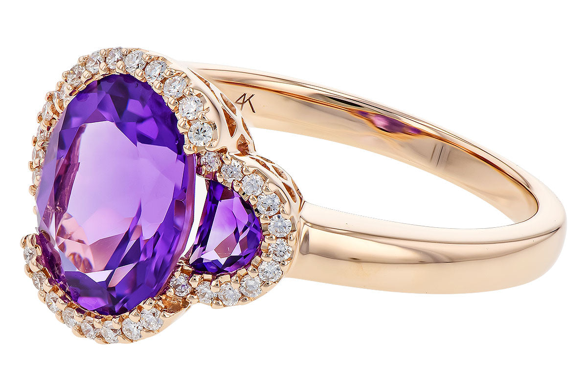 Allison Kaufman Amethyst & Diamond Ring in 14K Rose Gold, 2.60 ctw, alternate view