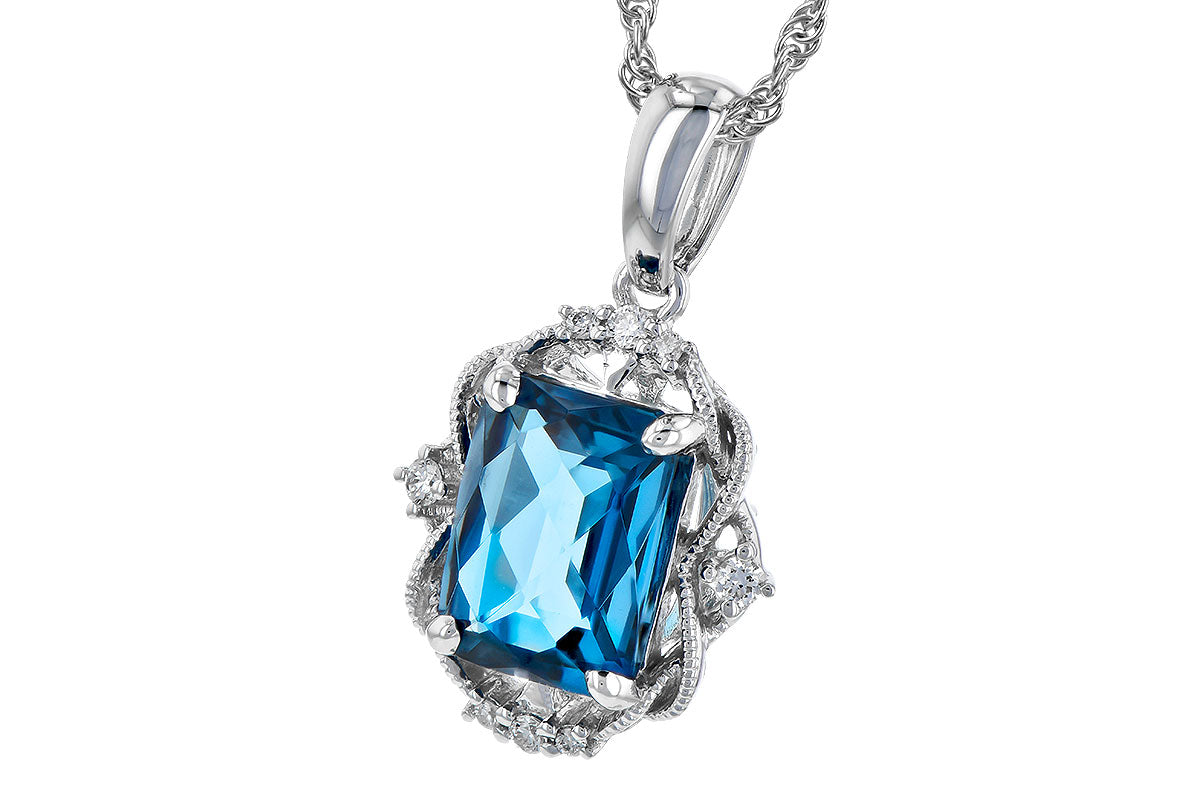 Allison Kaufman London Blue Topaz & Diamond Necklace in 14K White Gold, 1.73 ctw, alternate view