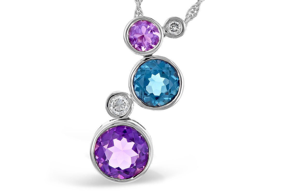 Allison Kaufman Amethyst, Blue Topaz & Diamond Necklace in 14K White Gold, 2.28 ctw