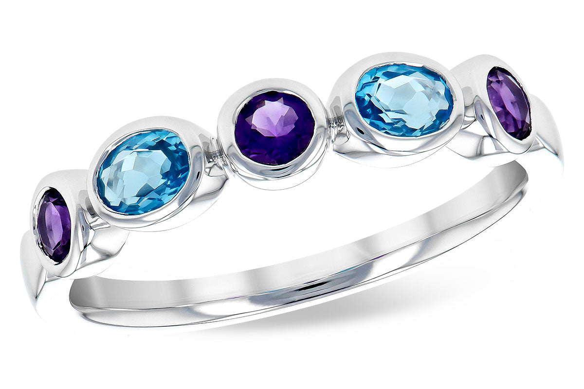 Allison Kaufman Blue Topaz & Amethyst Ring in 14K White Gold, 0.65 ctw