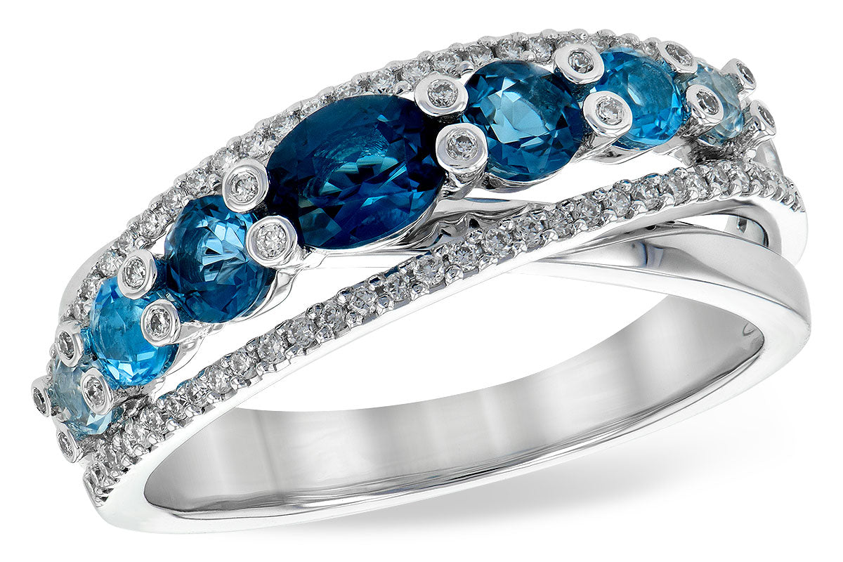 Allison Kaufman Blue Topaz & Diamond Ring in 14K White Gold, 1.25 ctw