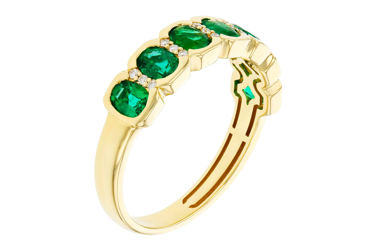 Allison Kaufman Emerald & Diamond Wedding Band in 14K Yellow Gold, 1.22 ctw, alternate view