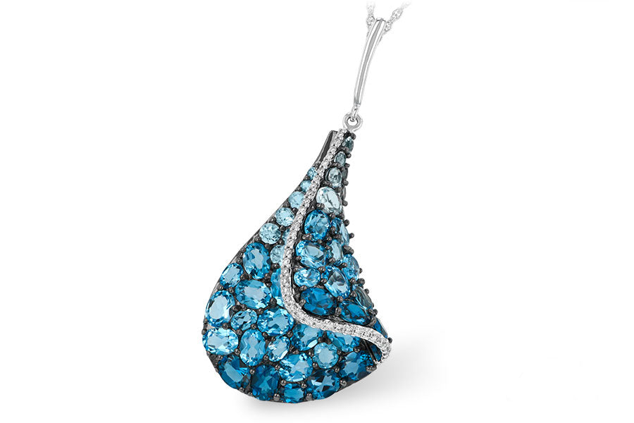 Allison Kaufman Blue Topaz & Diamond Necklace in 14K White Gold, 4.94 ctw